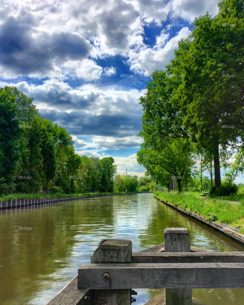 Canal under a blue summer sky