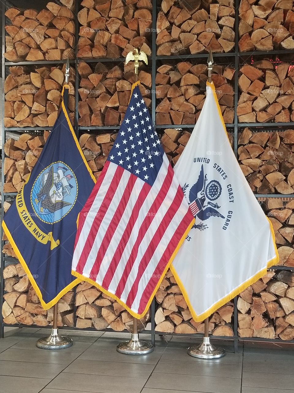 American, Navy, and Coast Guard Flags