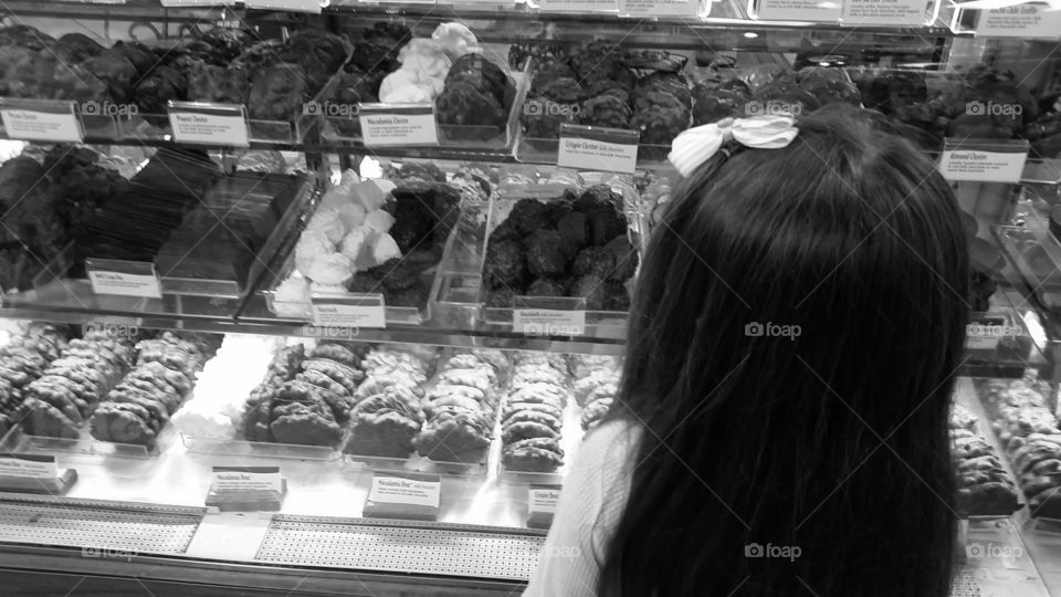 Bean and chocolate. my daughter, picking out treats