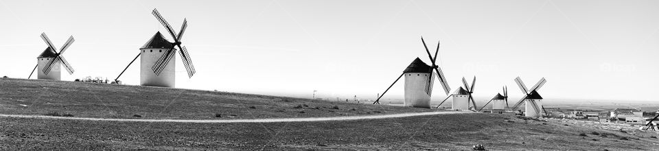 Antique windmills in La Mancha, Spain