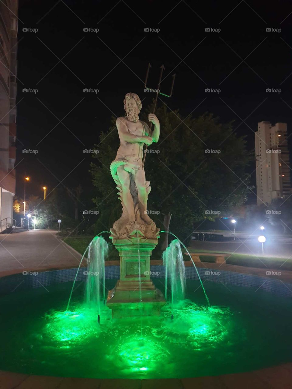 Fountain#water#color#green#poseidon#night