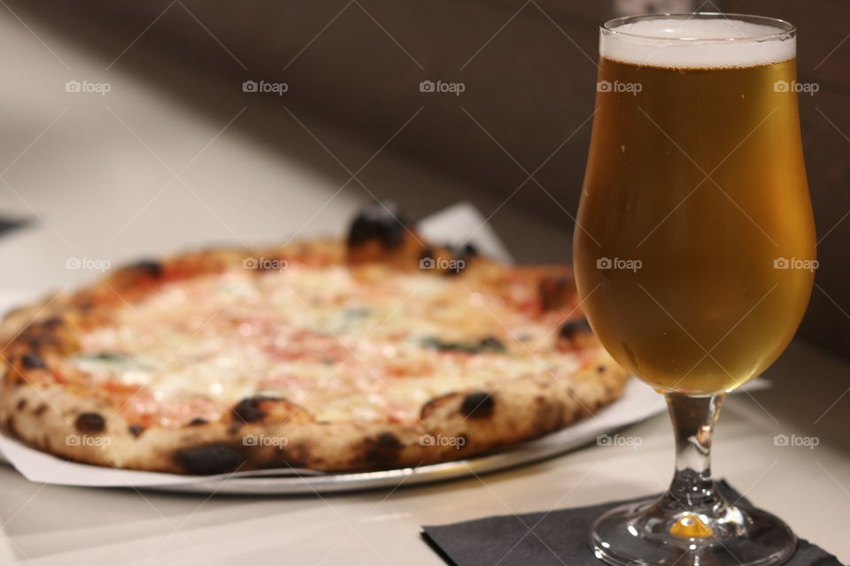 margherita pizza and Amber ale