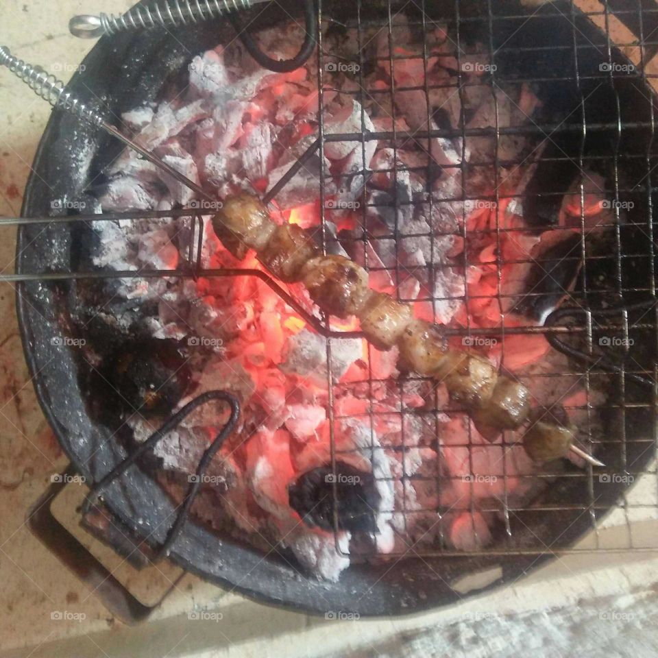 Barbecue on fire