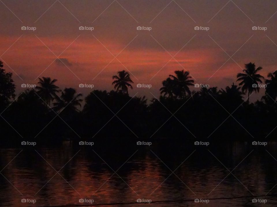 sunset in backwaters in India