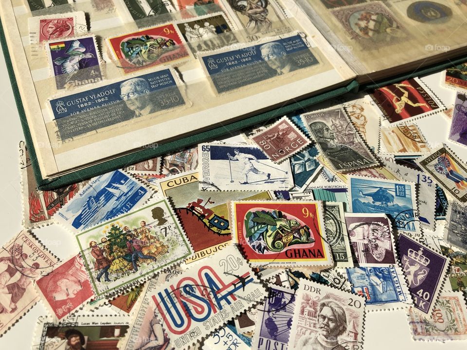 Collecting stamps, hobby