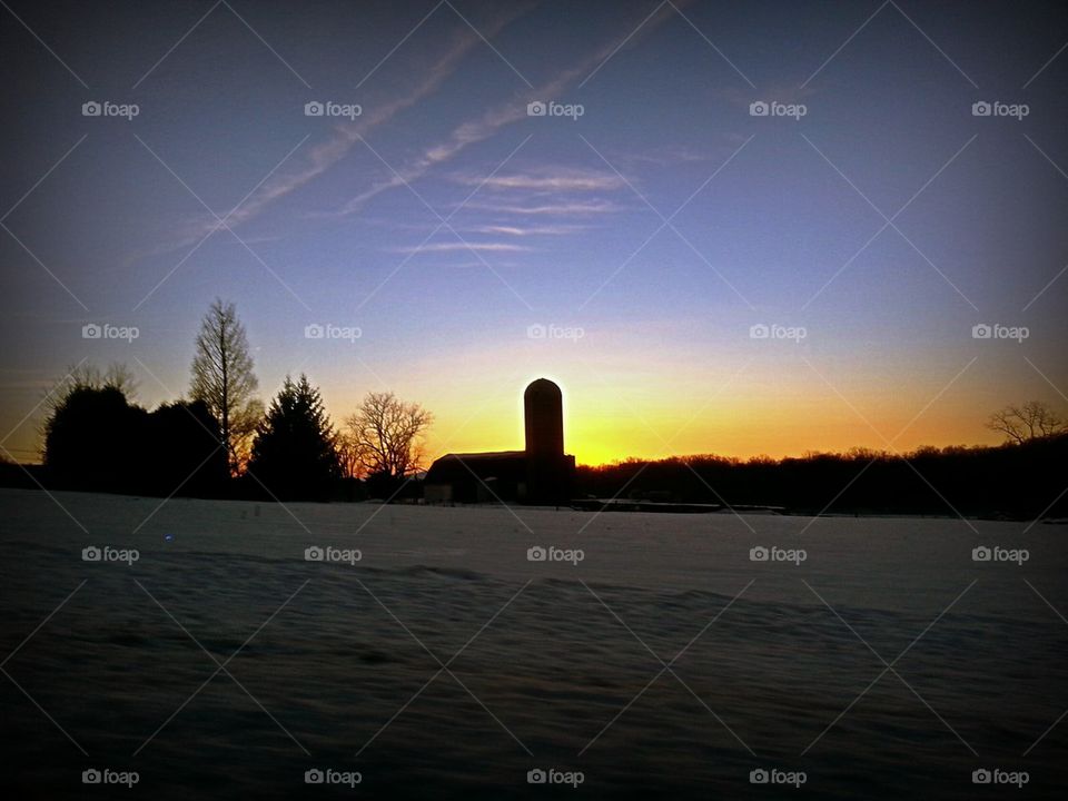 farm at sunset 