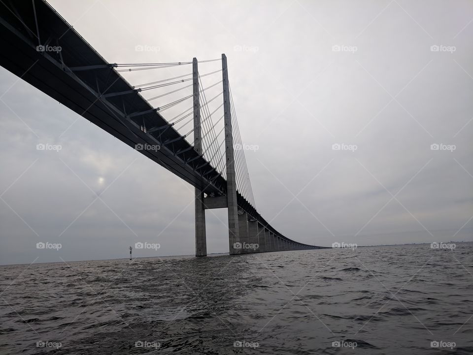 The Öresund bridge (Öresundsbron) shot from water level