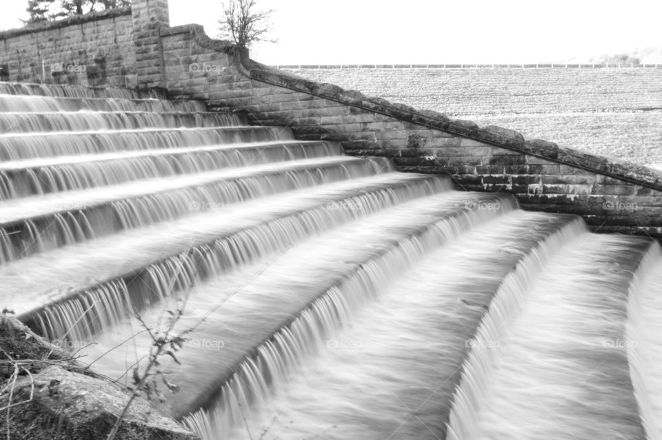 Morehall reservoir . Waterfall steps 