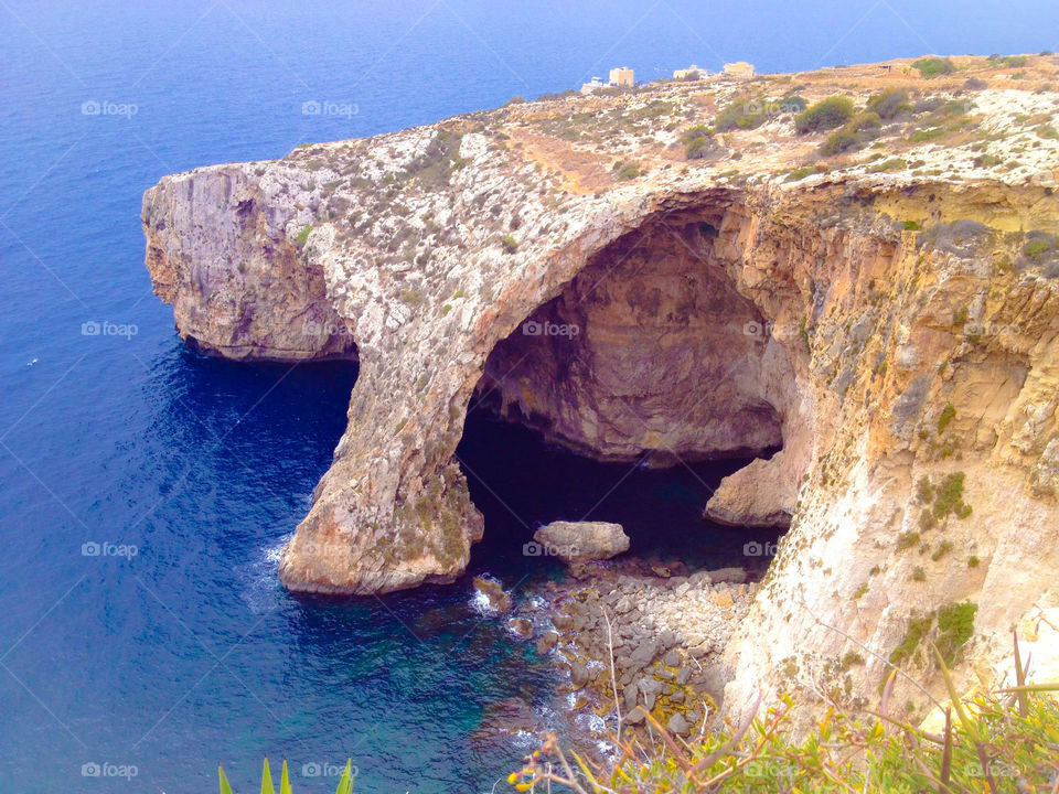 Panorama of Sliema cliff in Malta blue caves