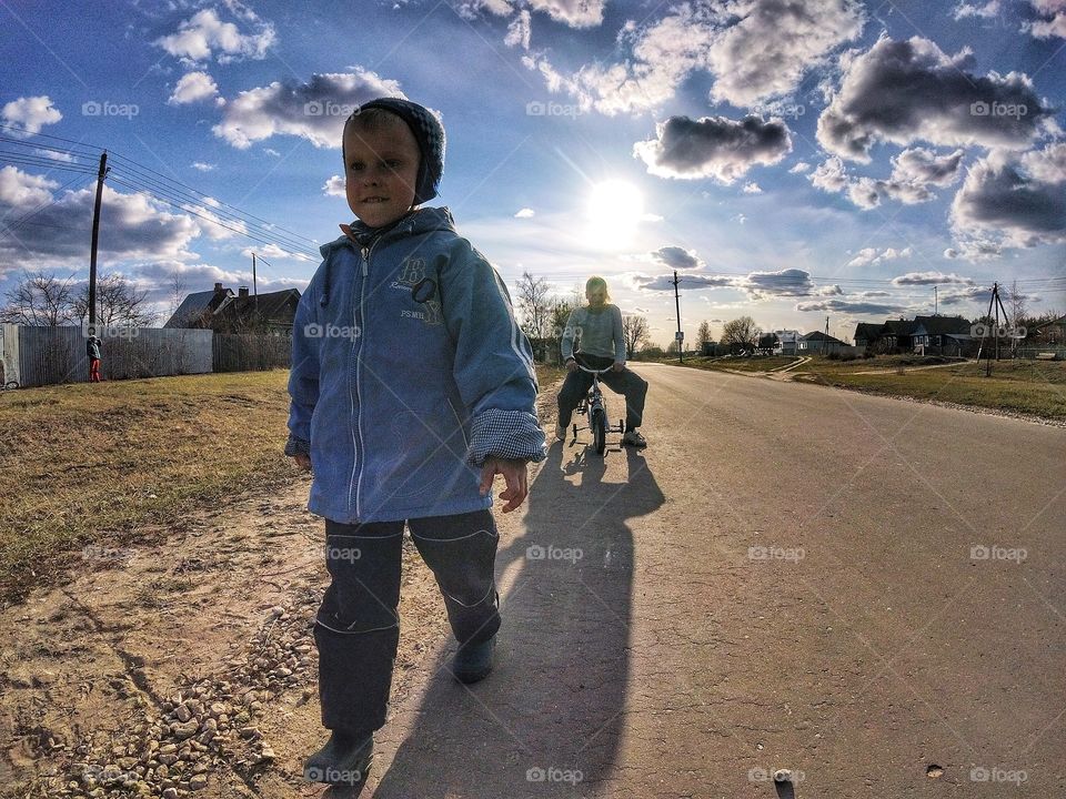 Kids riding bikes on the road