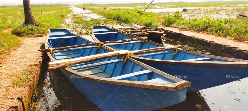 Boat is kept ready to have a joyful ride at popular lake situated in Visakhapatnam of India.