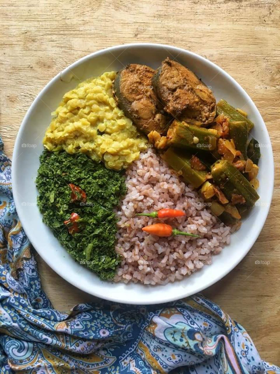 Sri Lankan lunch menu . rice and curry .