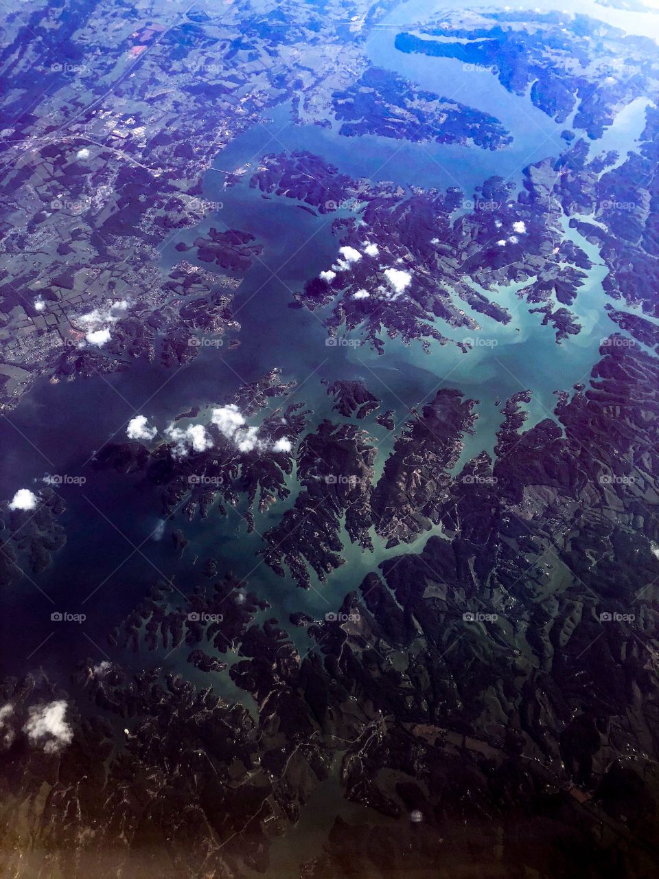 Aerial view of lake and terrain