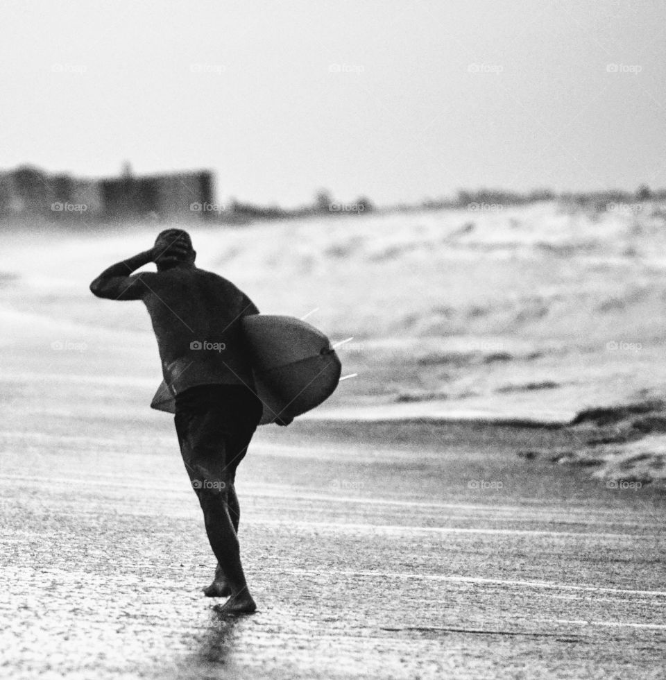 Lone Surfer On Beach Black and White