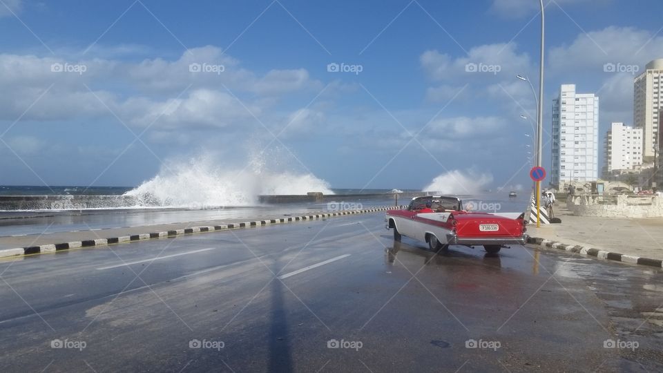 Splashing across the Malecón, Havana, Cuba