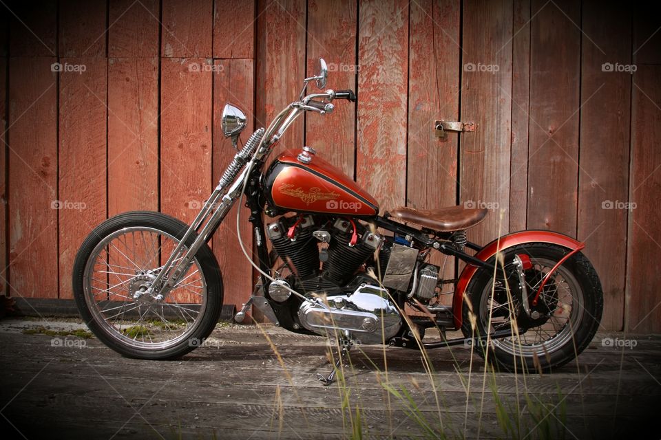 Barn Board Motorcycle. Harley Davidson iron head Sportster