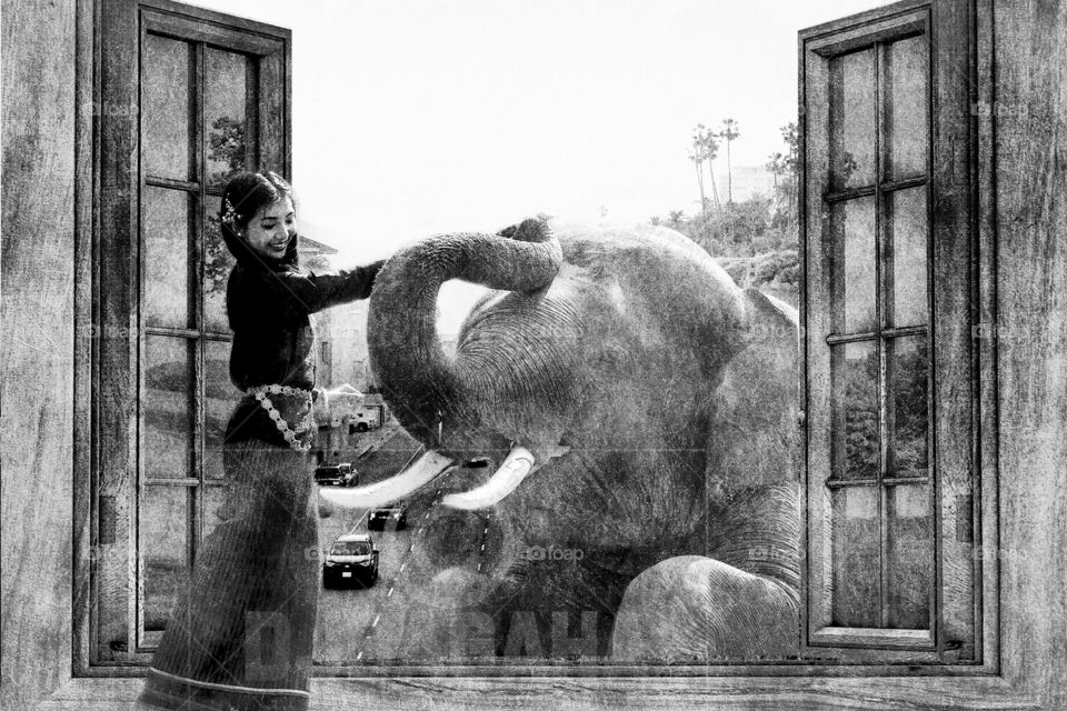 #elephent #girl #window #enviornment #manipulation #ps #adobe #photoshop #edits #3d #designgraphic  #DoubleExposure #effect