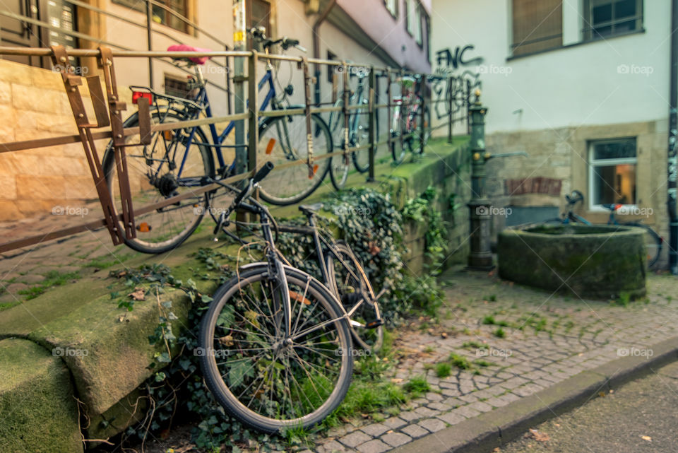 bicycles on the street. Tuebingen in Germany