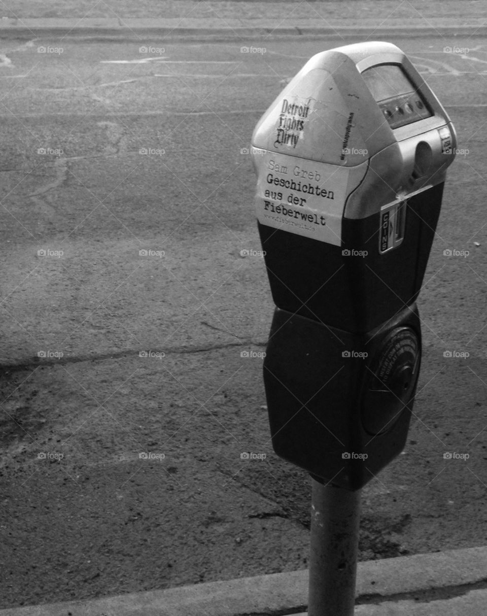 monochrome parking meter, Detroit michigan vandalism