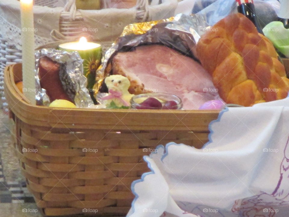 Easter basket getting blessed