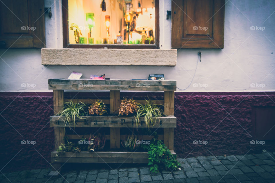 nostalgic view, old street in Tuebingen city, Germany on the evening