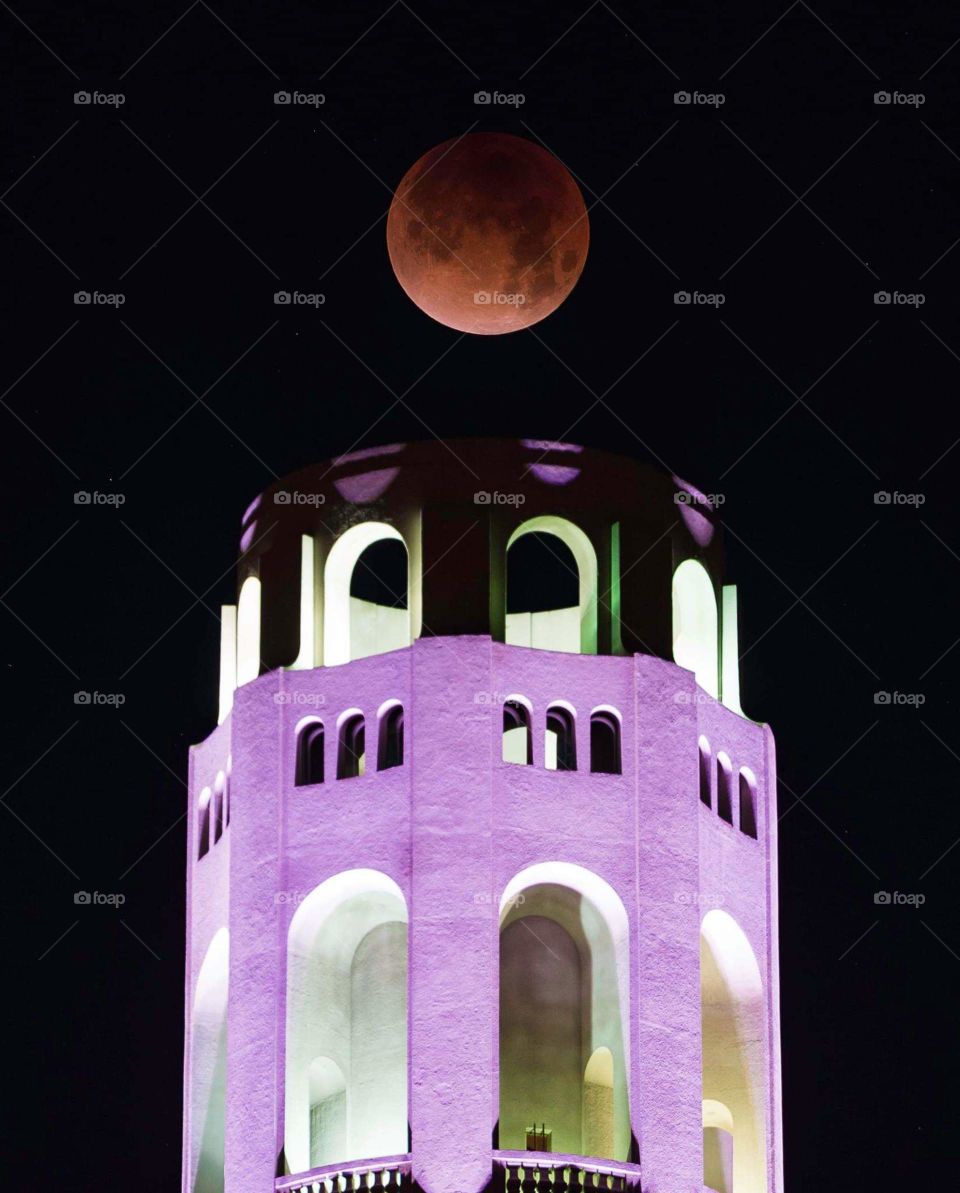 This was taken last year during the blue red moon.  Moon is above Coit Tower.