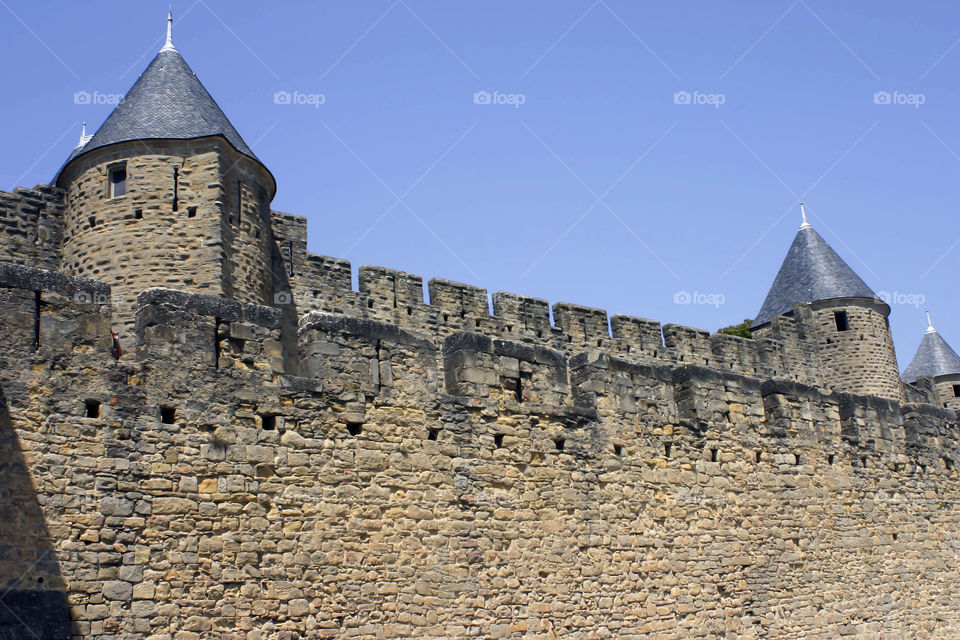 Carcassonne Castle. Wall and towers of Carcassonne Castle