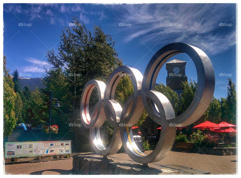 cruise on the side walk of Whistler to see the Olympic rings clear sky