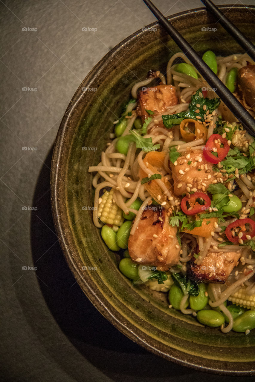 Salmon noodle bowl 