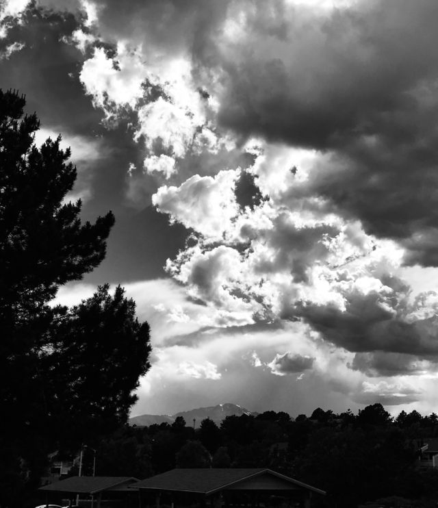 Watching the storm clouds roll in from my patio. Since moving to Colorado Springs I look forward to the afternoon summer storms especially the thunder and lightning.