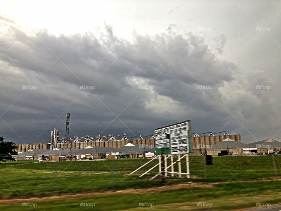 Garvey grain elevator before a storm