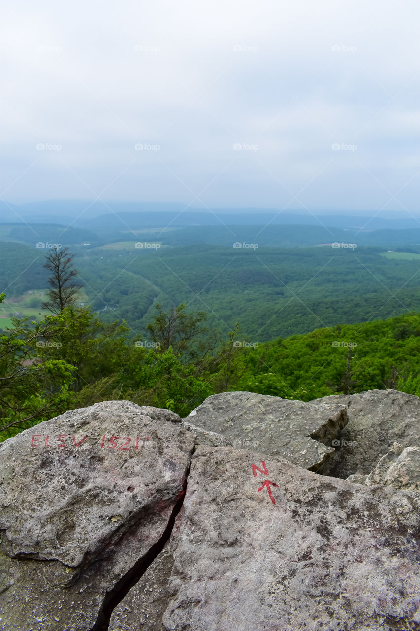 Elevation 1,521 ft, looking down from Hawk Mountain.