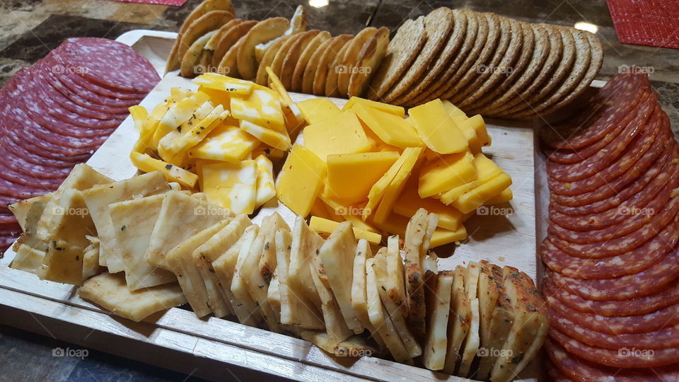 Meats, cheese and crackers