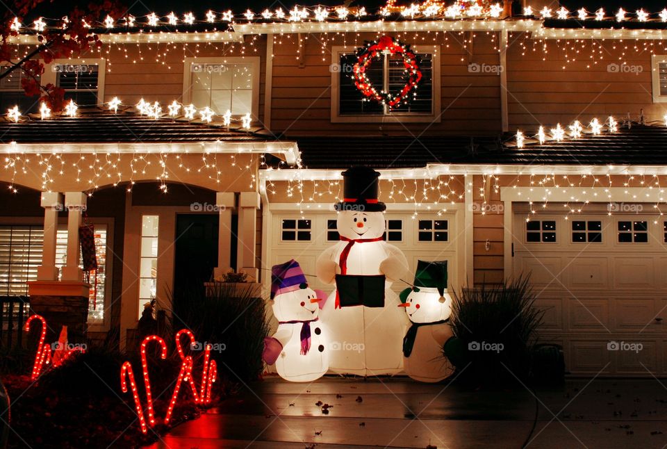 Christmas decoration at night, snowman