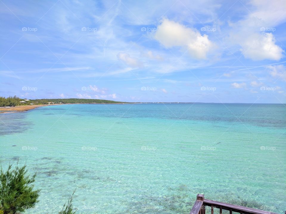 View off a deck in Eleuthera, The Bahamas.