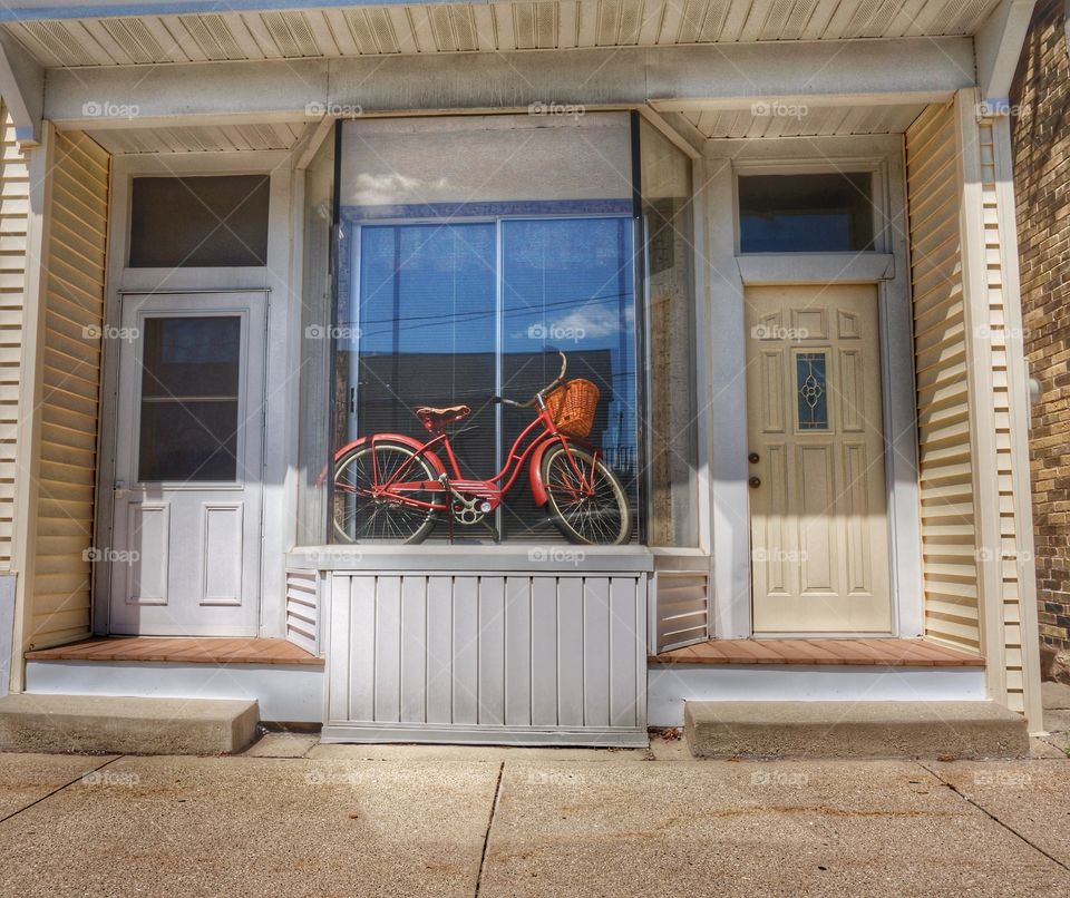 Old Storefront. Bicycle in Window