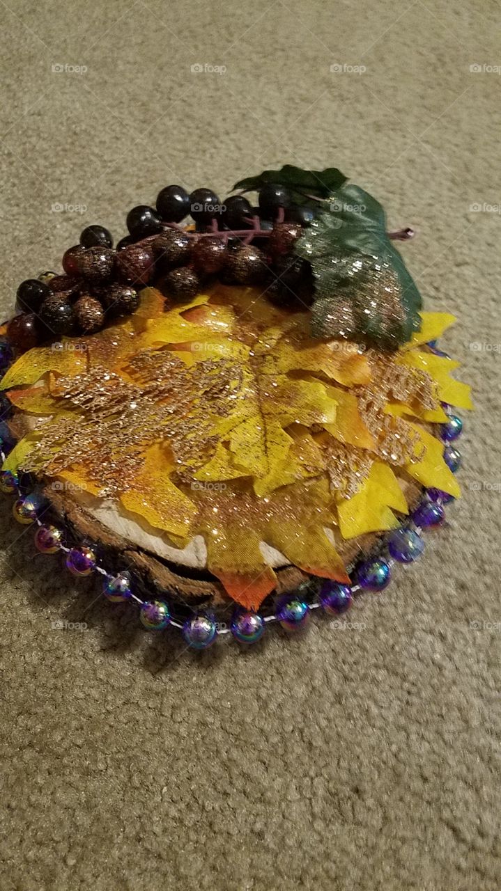 fall Arrangement on wood round