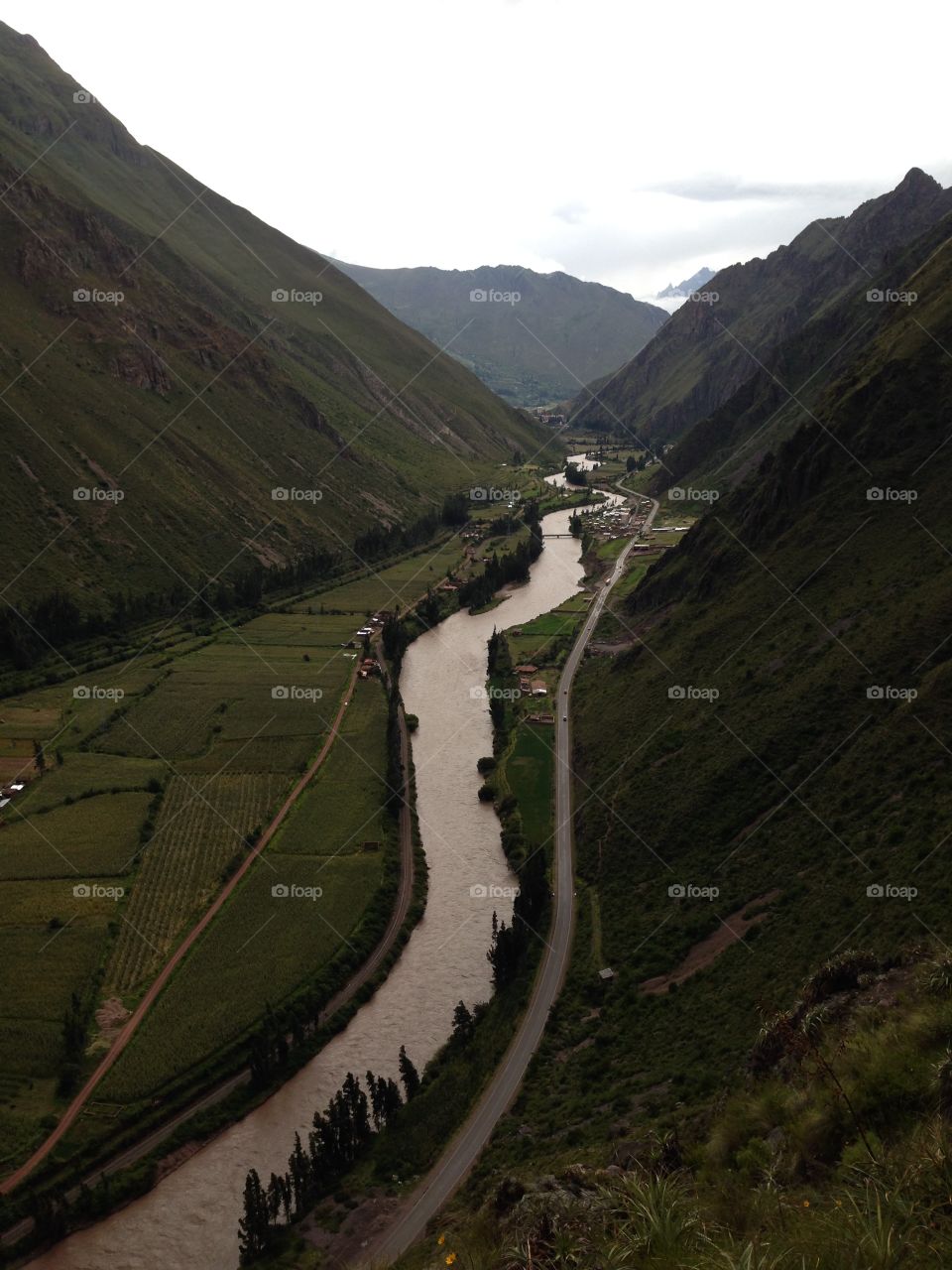 Urubamba, Peru. View of the Sacred Valley from zip line