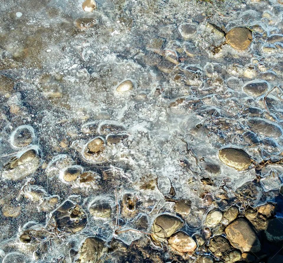 frozen river rocks