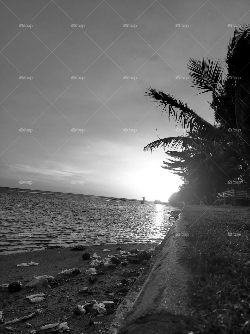 Sea view in the evening, seeing the sunlight