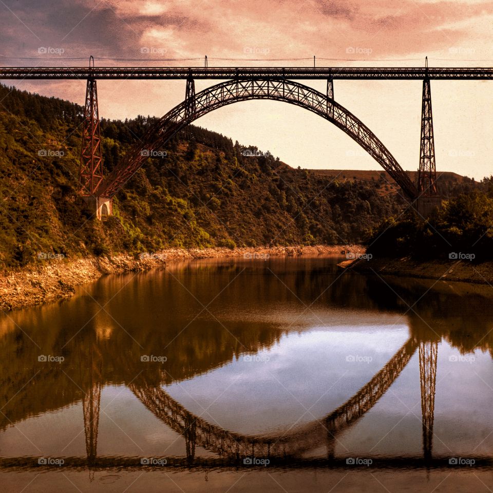 Elevated view of railroad bridge