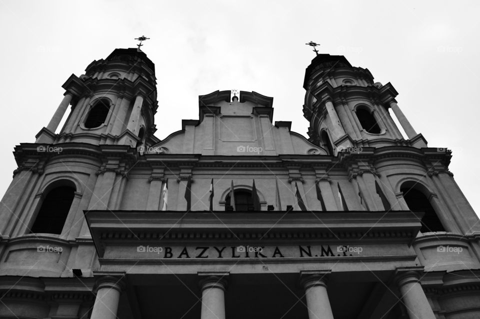 black and white architecture. basilica in Poland