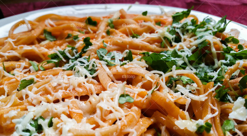 Close-up of whole wheat linguine