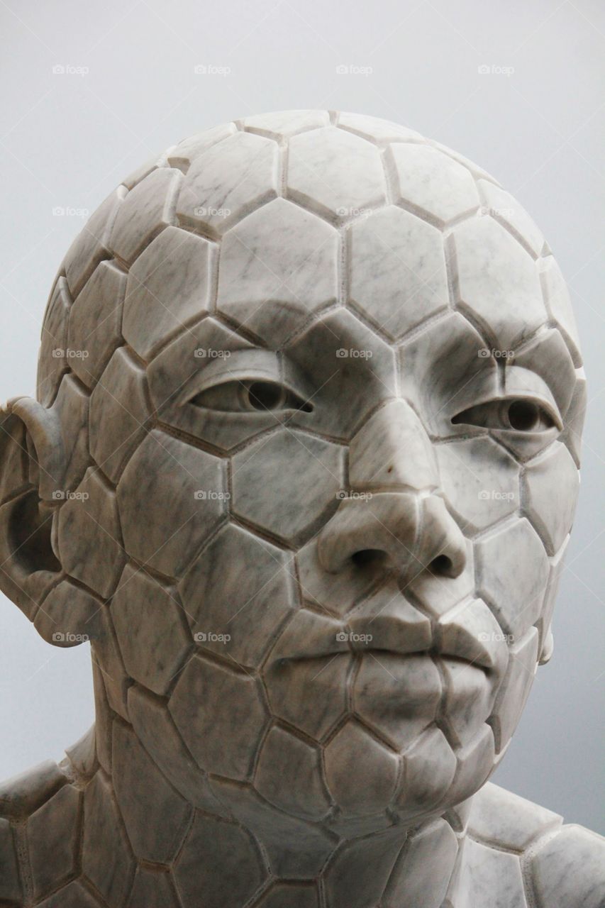 Marble face art sculpture white pattern eyes