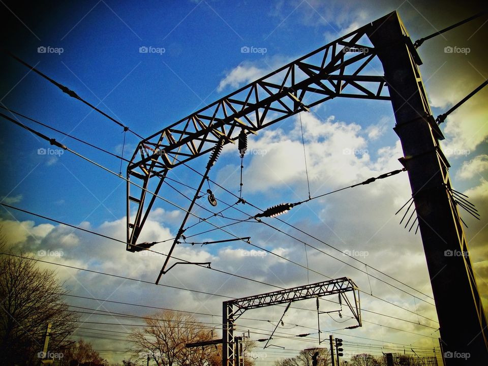 Railway. Electrified railway line 