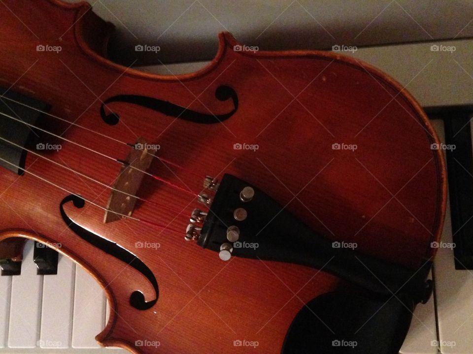 Love of music. Violin on keyboard