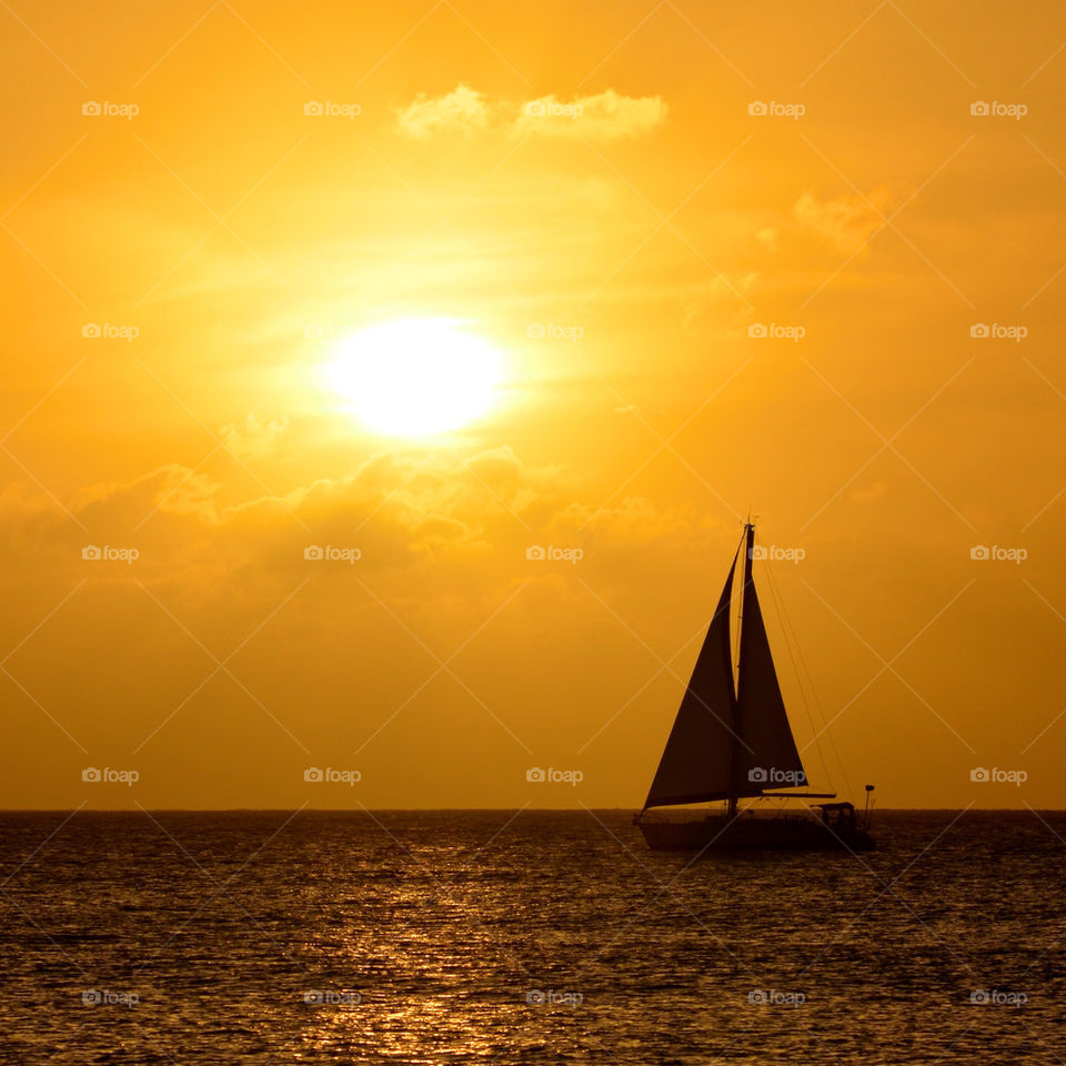sunset sea boat gold by vfritts