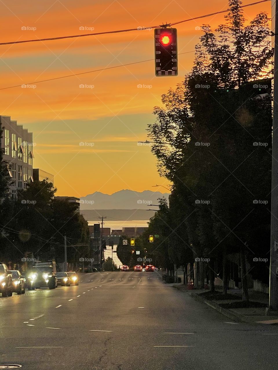 Sunset in Seattle street