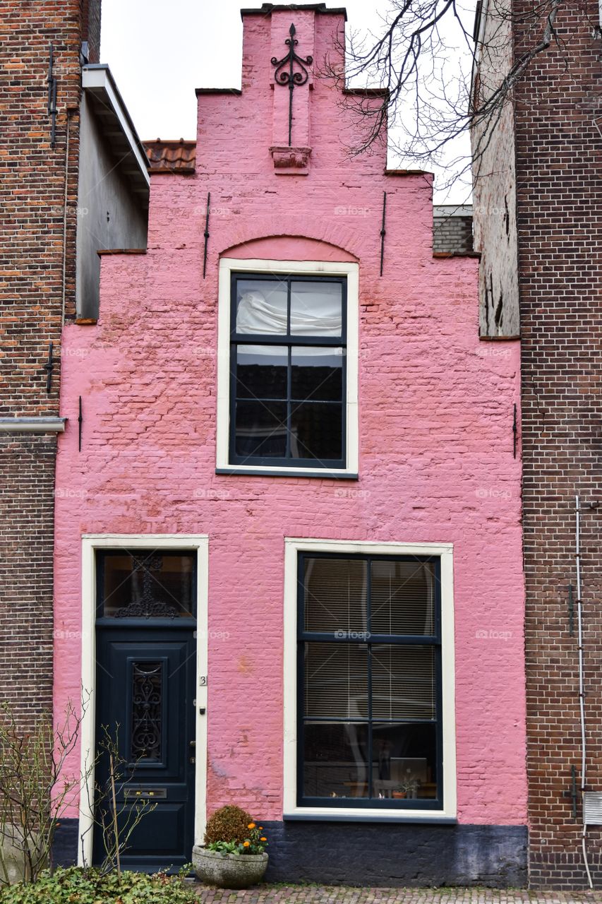 Old pink house in Leiden