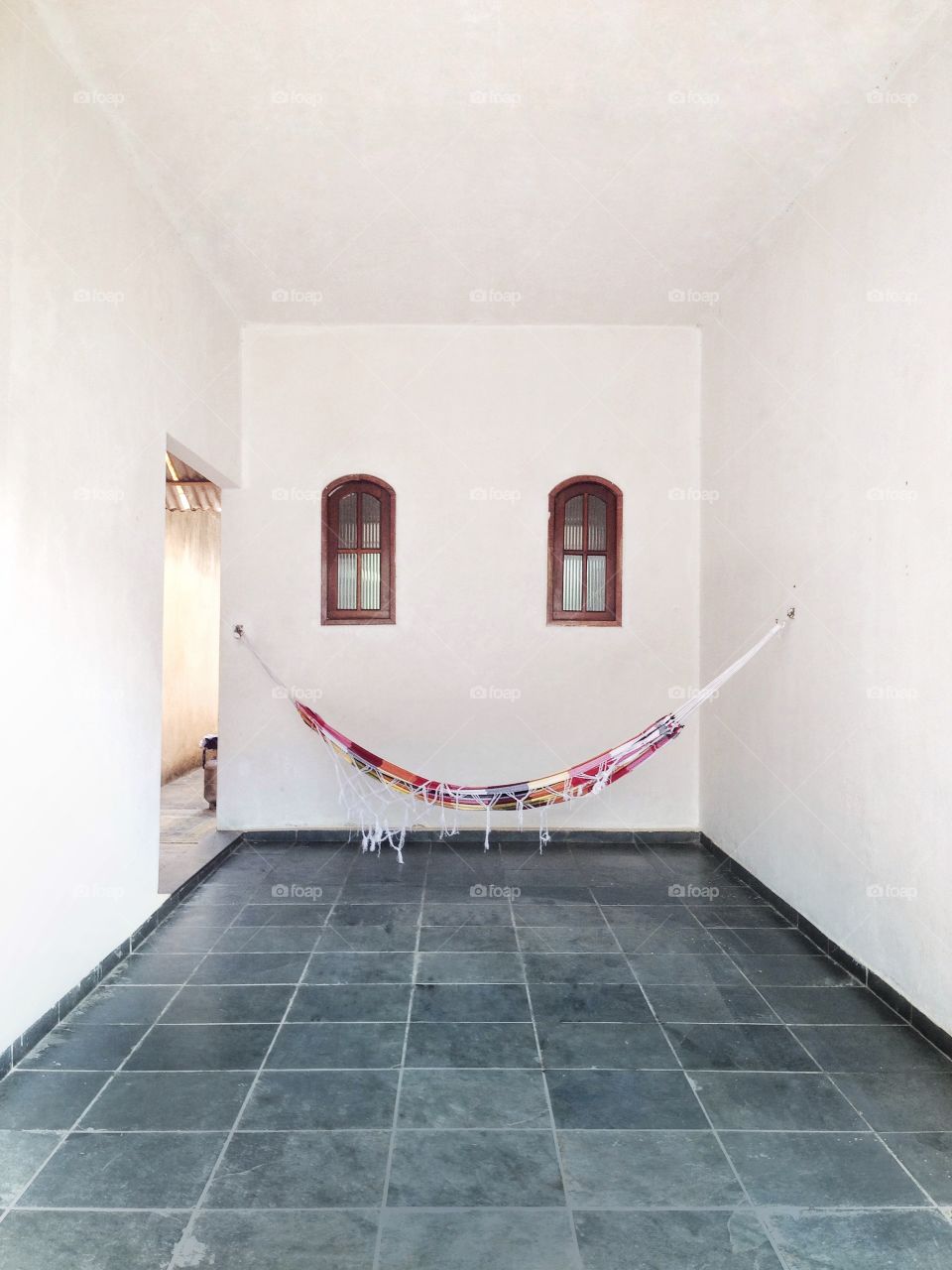 Hammock hanging in front view wall